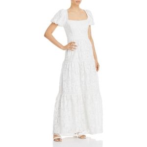 AQUA LACE TIERED EVENING DRESS